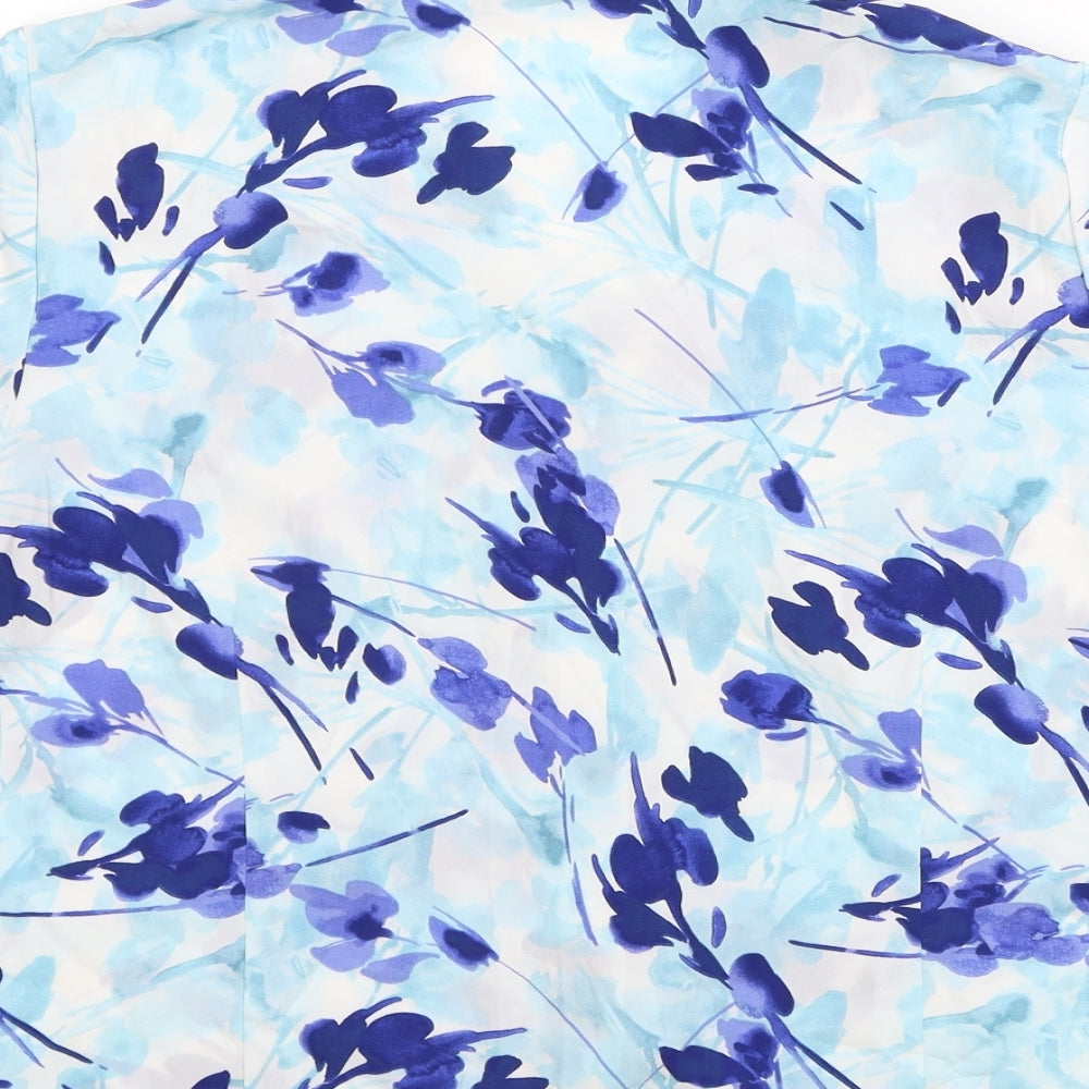 Eastex Womens Blue Floral Polyester Basic Blouse Size 16 V-Neck