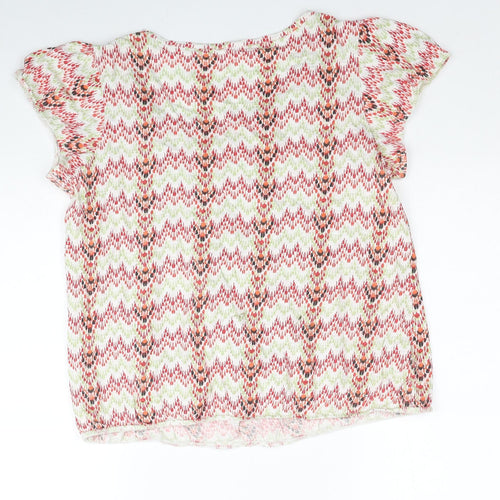 BHS Womens Multicoloured Geometric Cotton Basic T-Shirt Size 14 Scoop Neck - Embellished Neckline