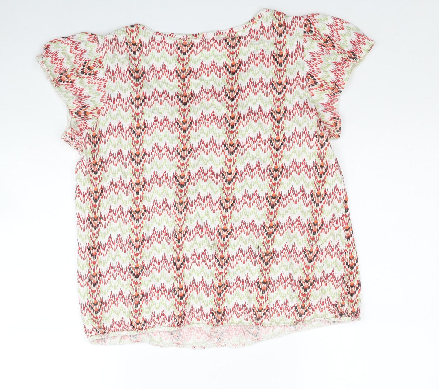 BHS Womens Multicoloured Geometric Cotton Basic T-Shirt Size 14 Scoop Neck - Embellished Neckline