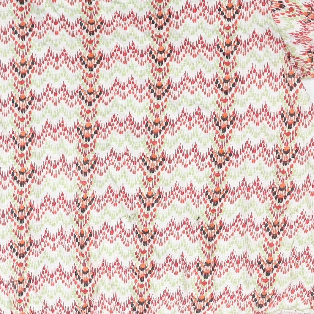 BHS Womens Multicoloured Geometric Cotton Basic T-Shirt Size 14 Scoop Neck - Embellished Neckline