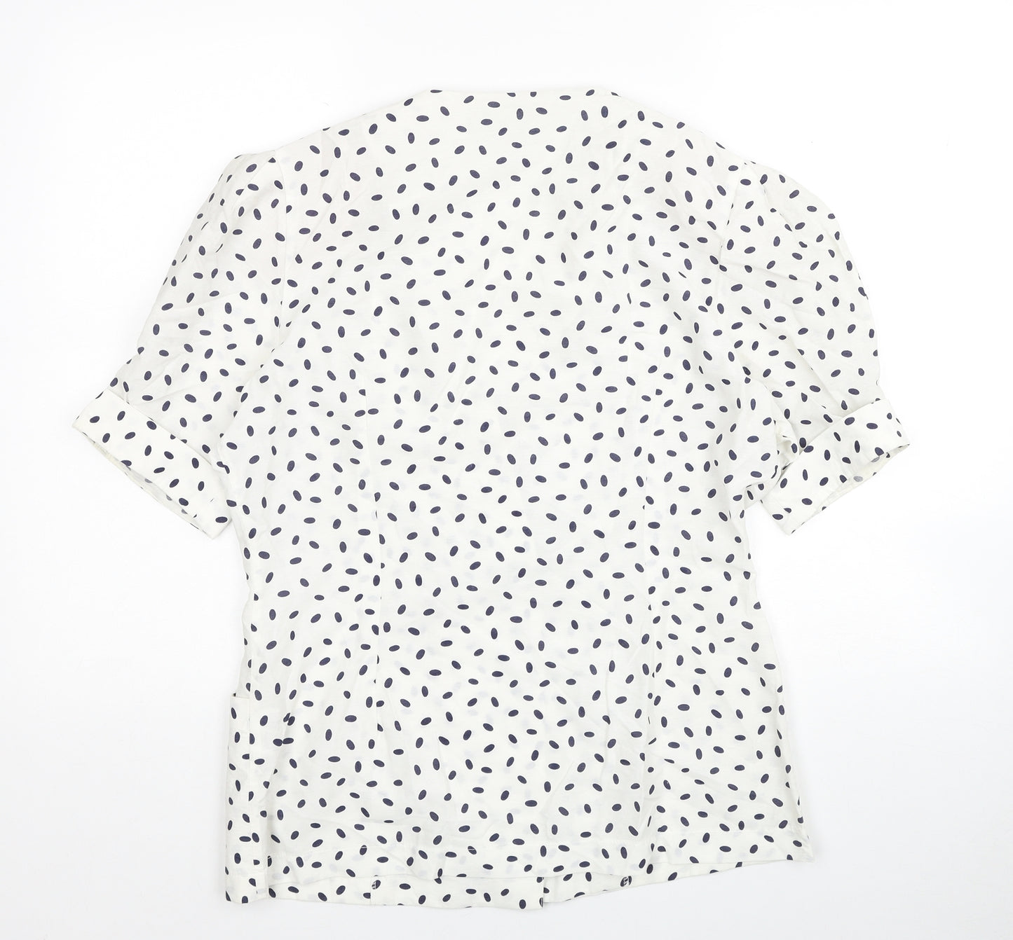 Principles Womens White Geometric Viscose Basic Button-Up Size 12 V-Neck