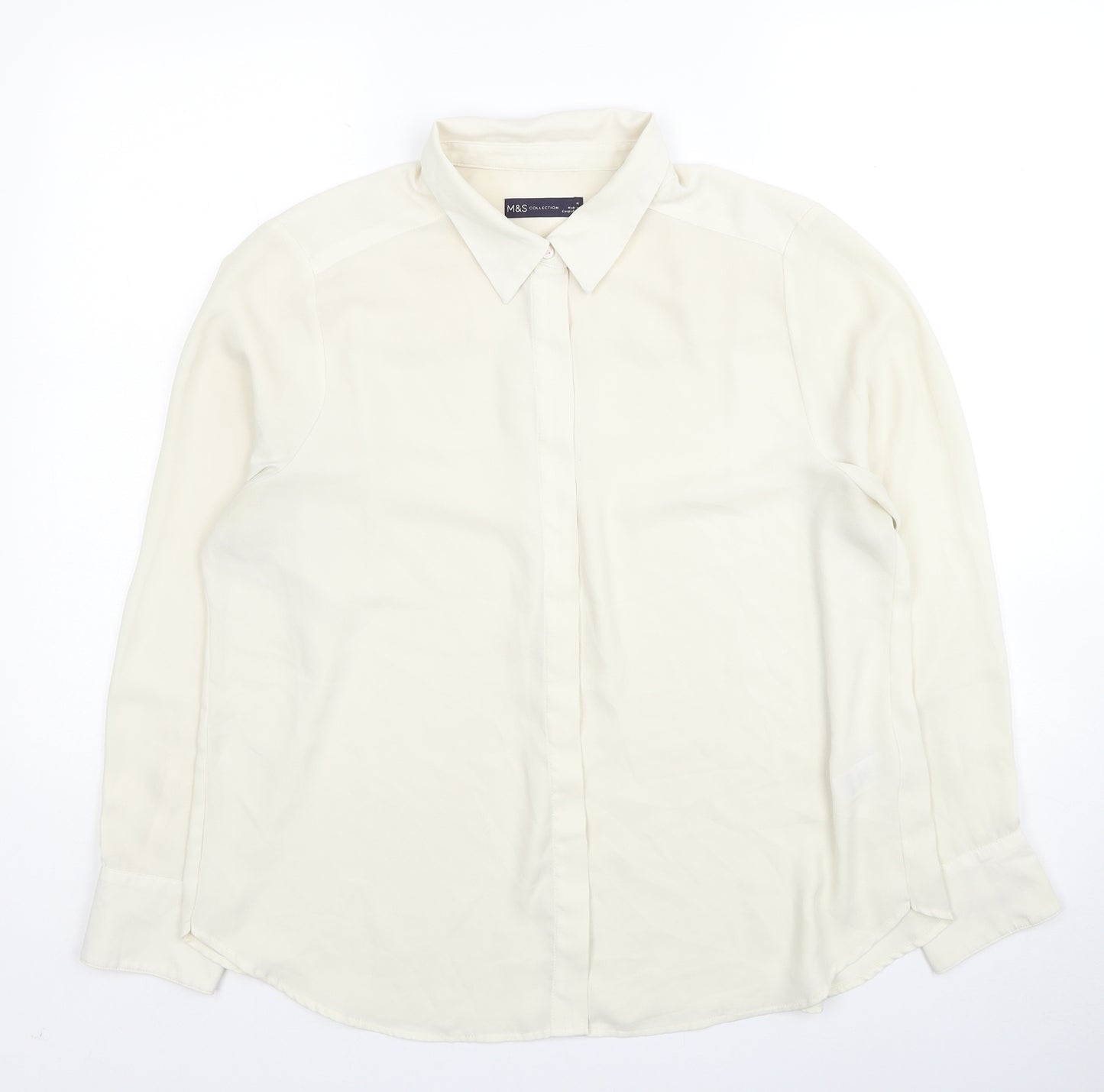 Marks and Spencer Womens Ivory Polyester Basic Button-Up Size 16 Collared