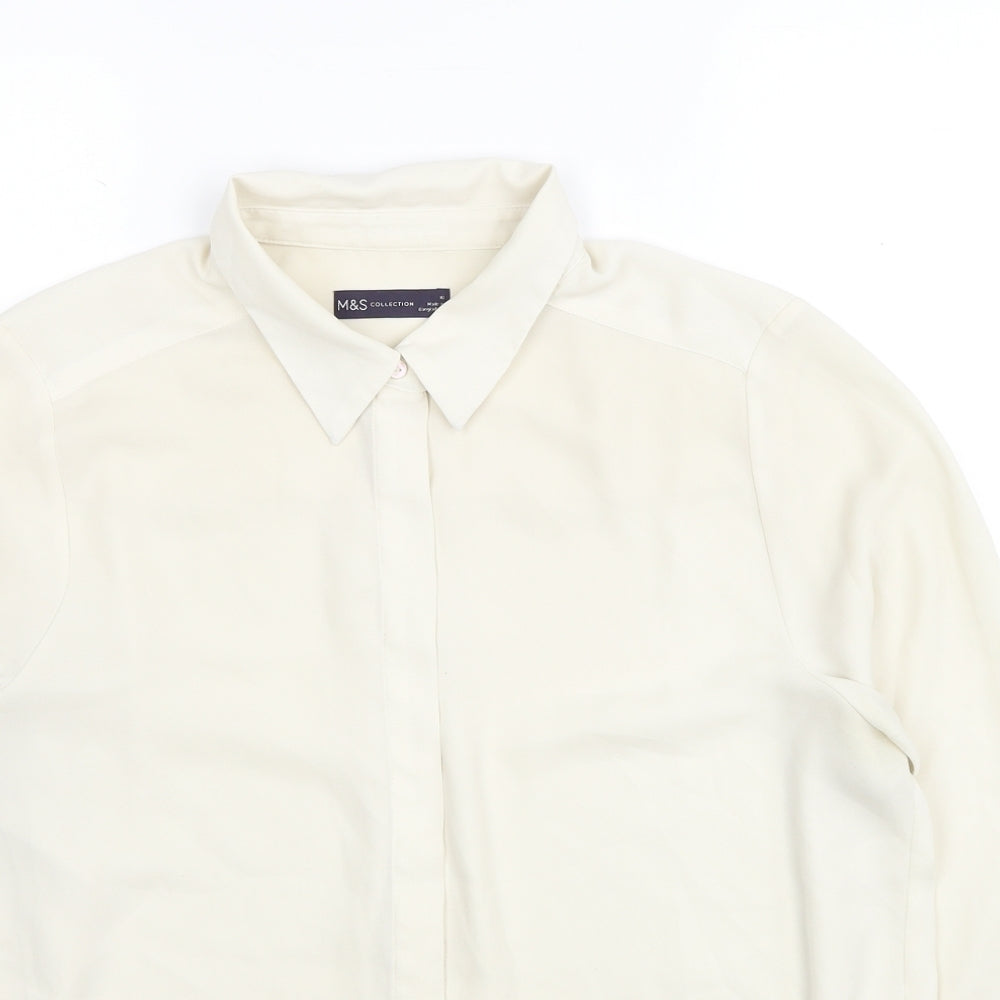 Marks and Spencer Womens Ivory Polyester Basic Button-Up Size 16 Collared