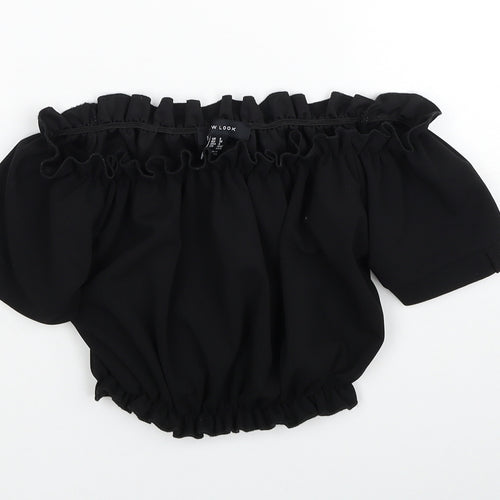 New Look Womens Black Polyester Cropped Blouse Size 8 Off the Shoulder
