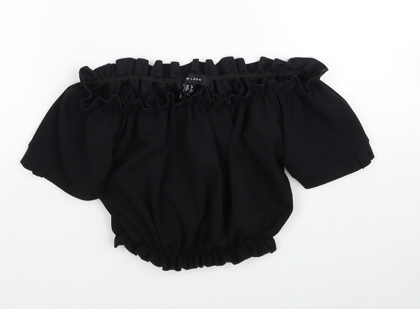 New Look Womens Black Polyester Cropped Blouse Size 8 Off the Shoulder