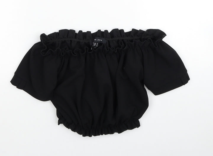New Look Womens Black Polyester Cropped Blouse Size 8 Off the Shoulder