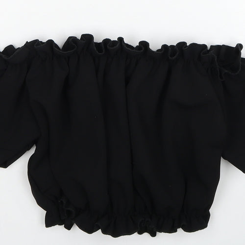 New Look Womens Black Polyester Cropped Blouse Size 8 Off the Shoulder