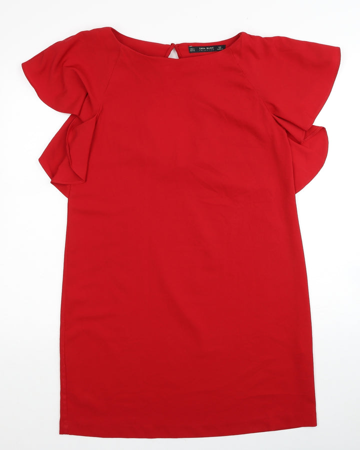 Zara Womens Red Polyester Shift Size S Boat Neck Button
