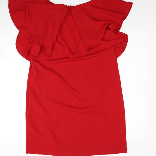 Zara Womens Red Polyester Shift Size S Boat Neck Button