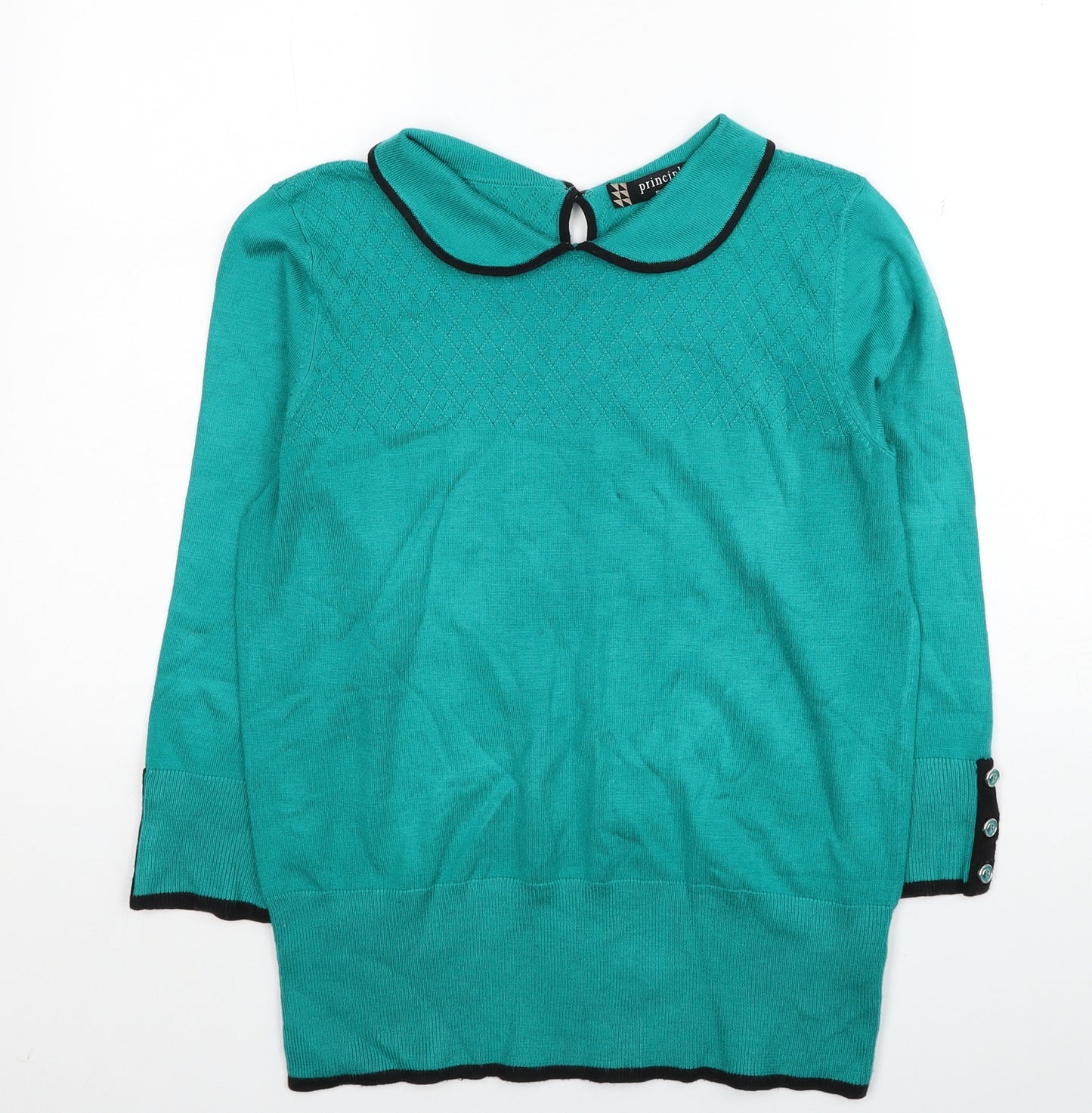 Principles Womens Blue Round Neck Acrylic Pullover Jumper Size 14 - Peter Pan collar