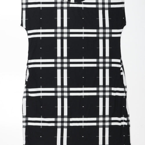 Misumi Womens Black Plaid Polyester Shift Size M Round Neck Pullover