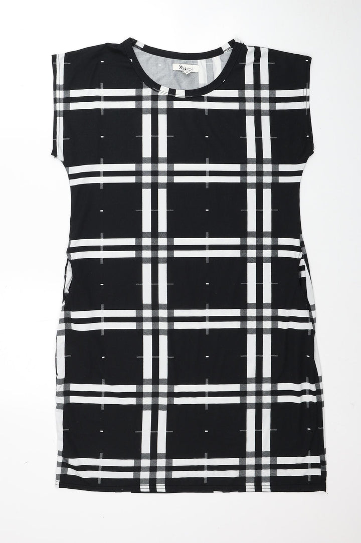 Misumi Womens Black Plaid Polyester Shift Size M Round Neck Pullover