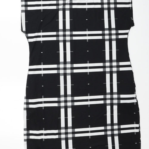Misumi Womens Black Plaid Polyester Shift Size M Round Neck Pullover