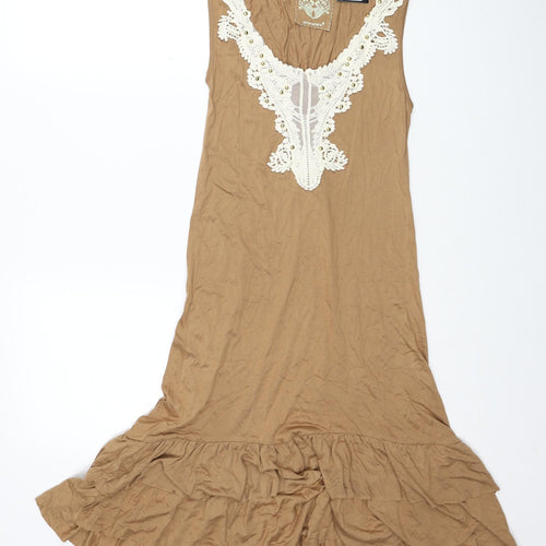 Atmosphere Womens Brown Viscose A-Line Size 12 Scoop Neck Pullover - Lace Detail