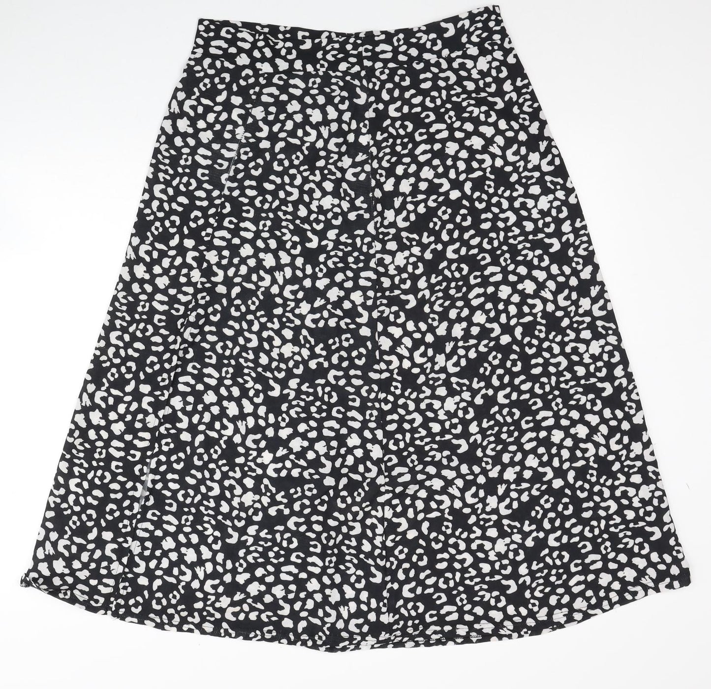 PRETTYLITTLETHING Womens Black Animal Print Polyester Flare Skirt Size 14 Zip