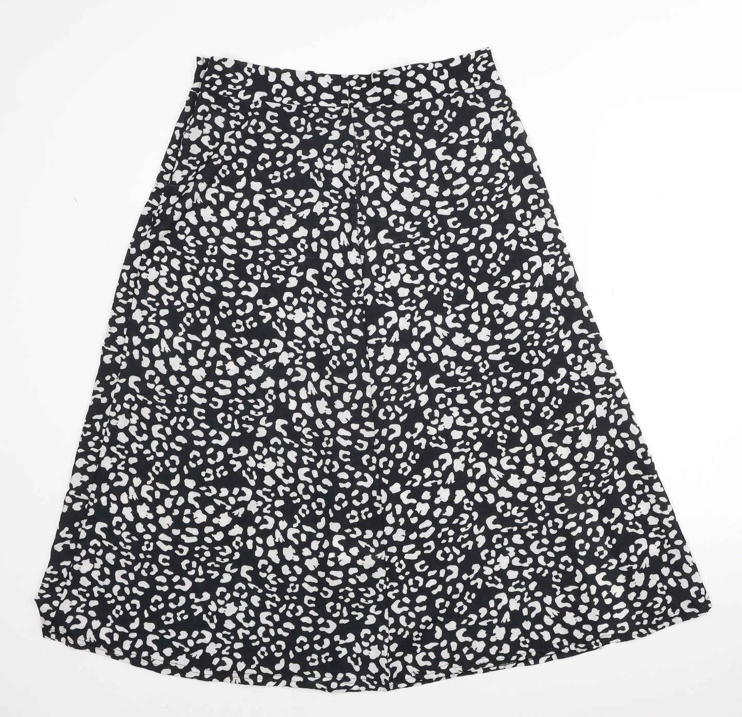 PRETTYLITTLETHING Womens Black Animal Print Polyester Flare Skirt Size 14 Zip
