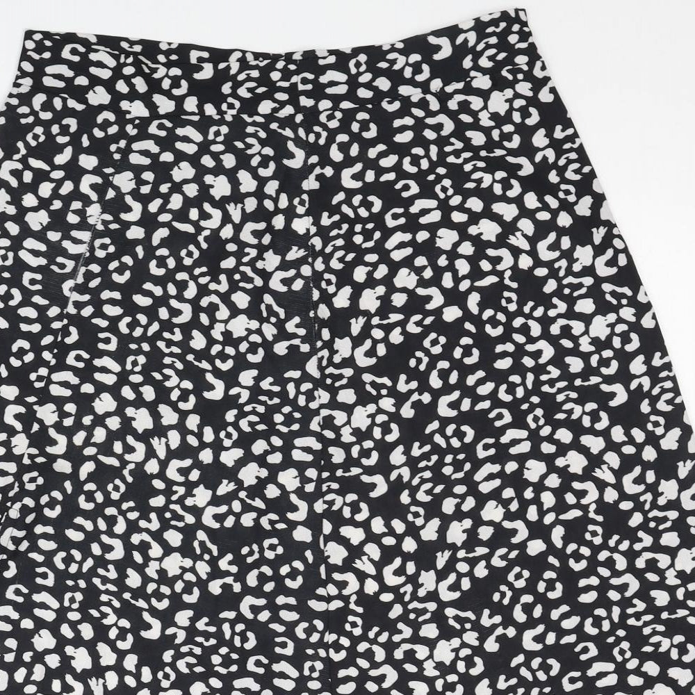 PRETTYLITTLETHING Womens Black Animal Print Polyester Flare Skirt Size 14 Zip