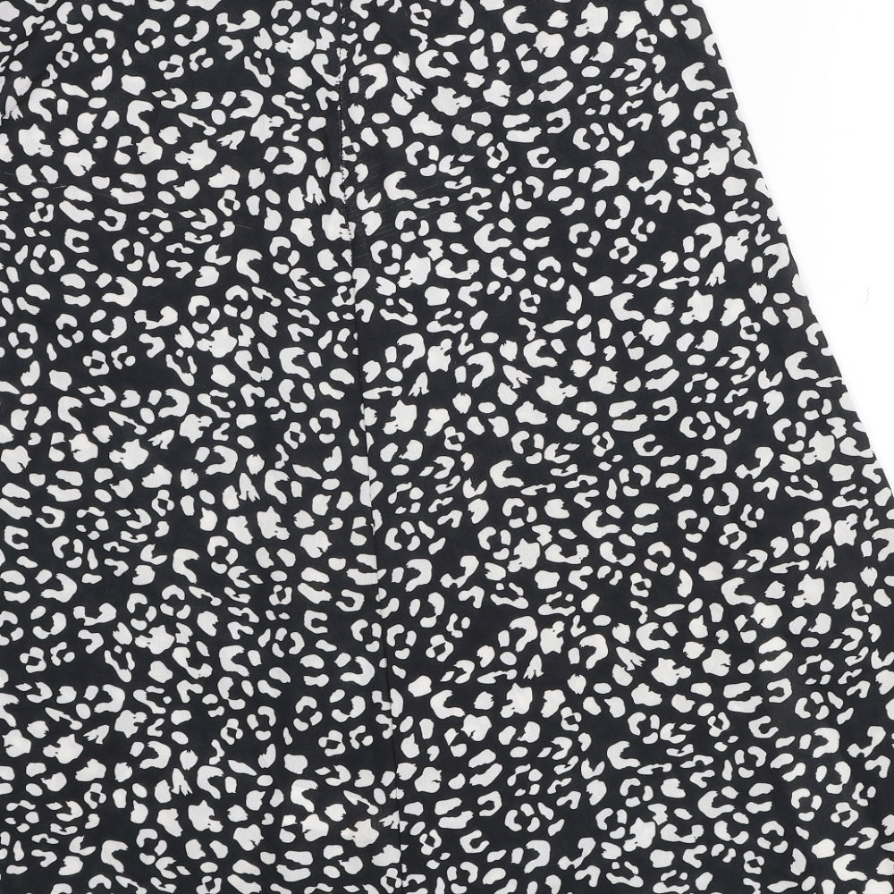 PRETTYLITTLETHING Womens Black Animal Print Polyester Flare Skirt Size 14 Zip