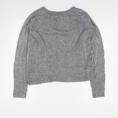 Jack Wills Womens Grey Round Neck Striped Cotton Pullover Jumper Size 8