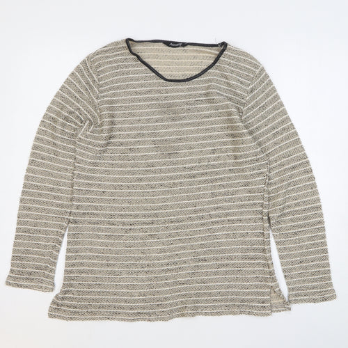 Alexara Womens Gold Round Neck Striped Acrylic Pullover Jumper Size 16