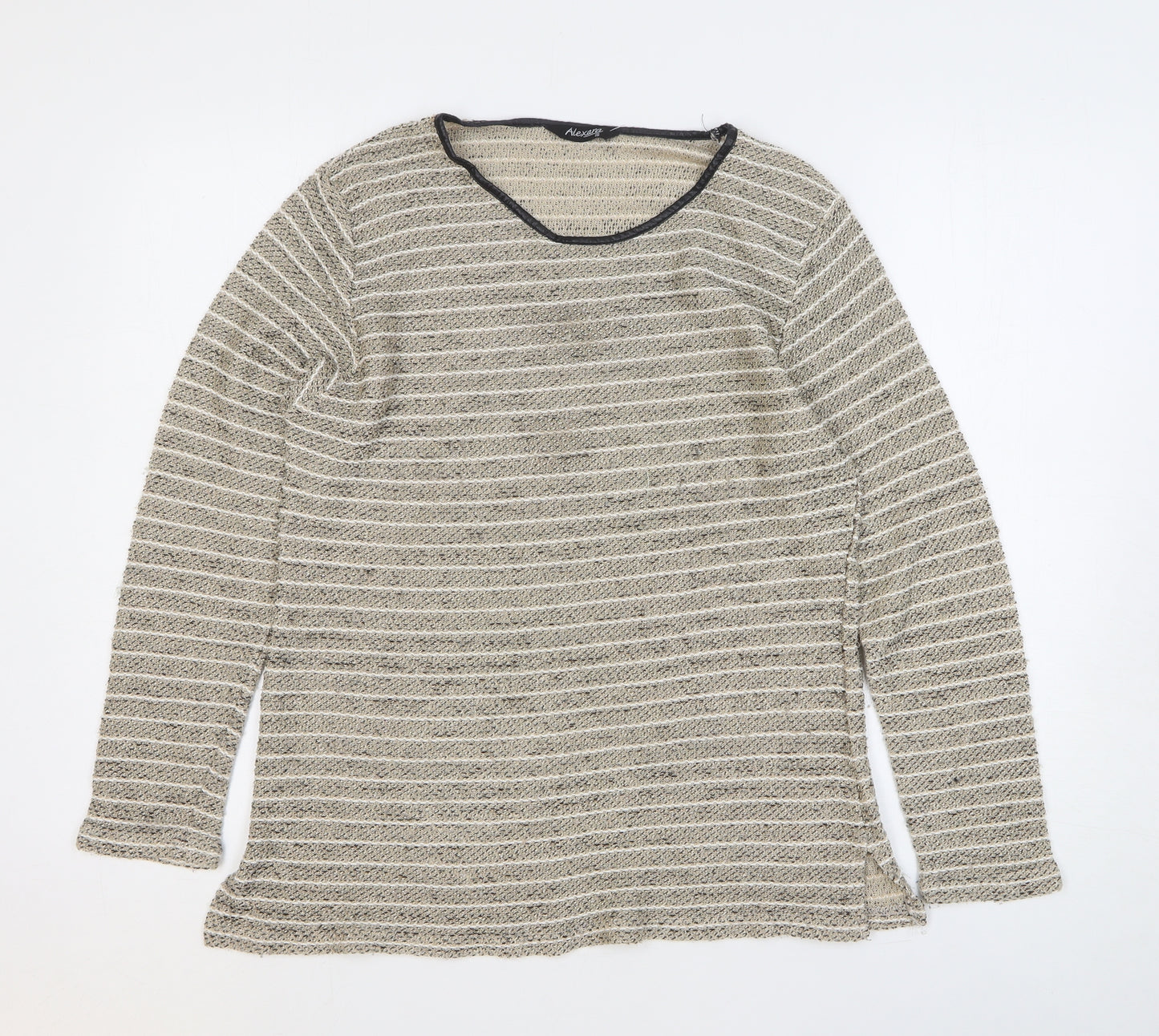 Alexara Womens Gold Round Neck Striped Acrylic Pullover Jumper Size 16