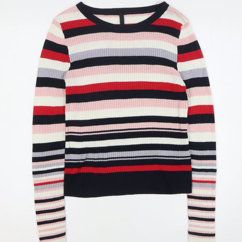 H&M Womens Multicoloured Scoop Neck Striped Acrylic Pullover Jumper Size L