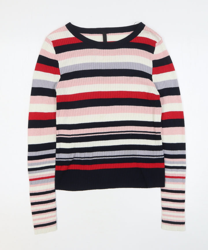 H&M Womens Multicoloured Scoop Neck Striped Acrylic Pullover Jumper Size L