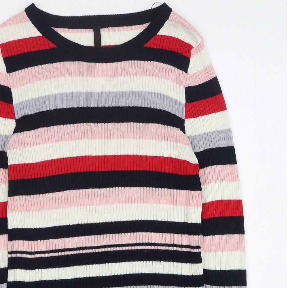 H&M Womens Multicoloured Scoop Neck Striped Acrylic Pullover Jumper Size L