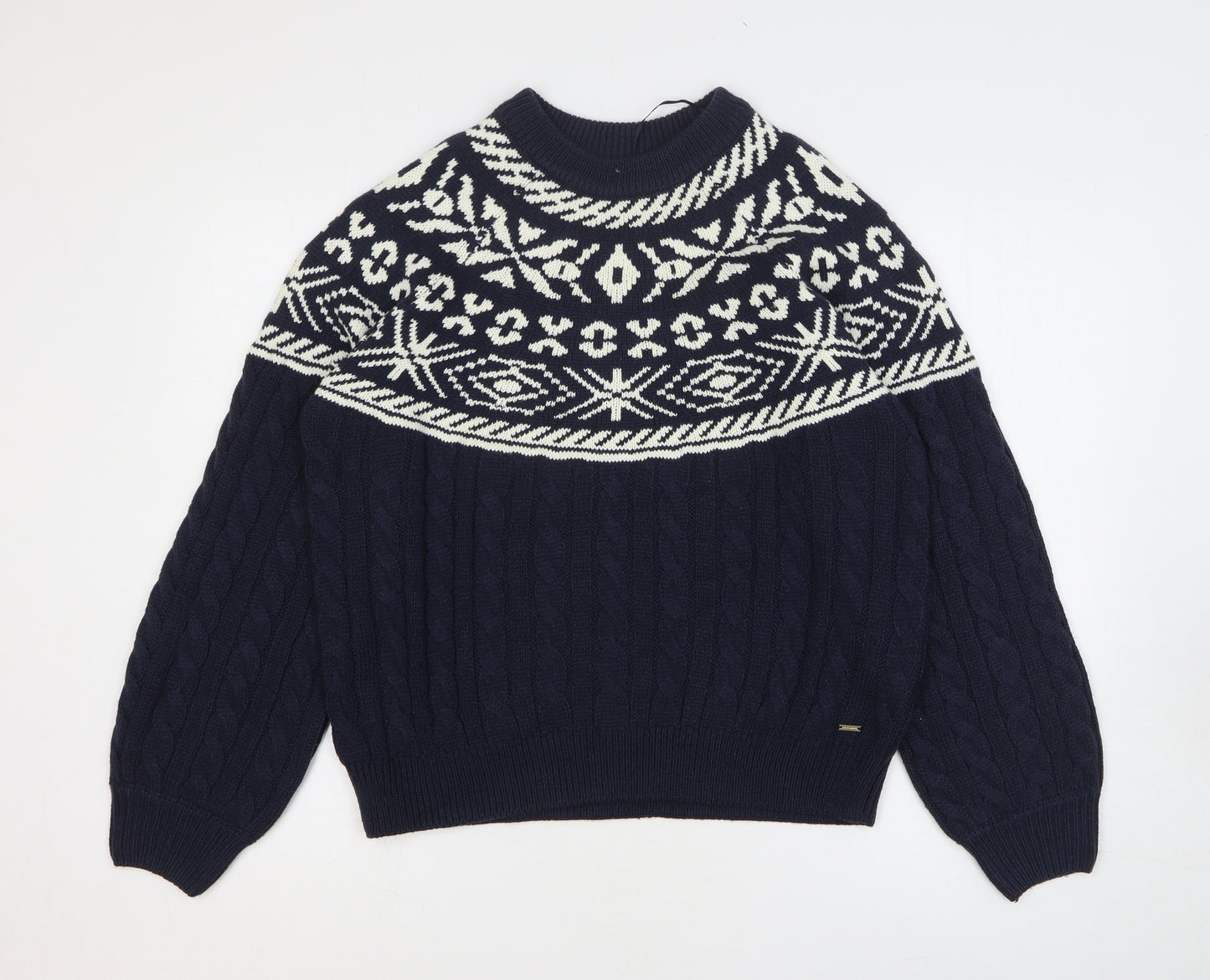 Lindex Mens Blue Mock Neck Geometric Acrylic Pullover Jumper Size M