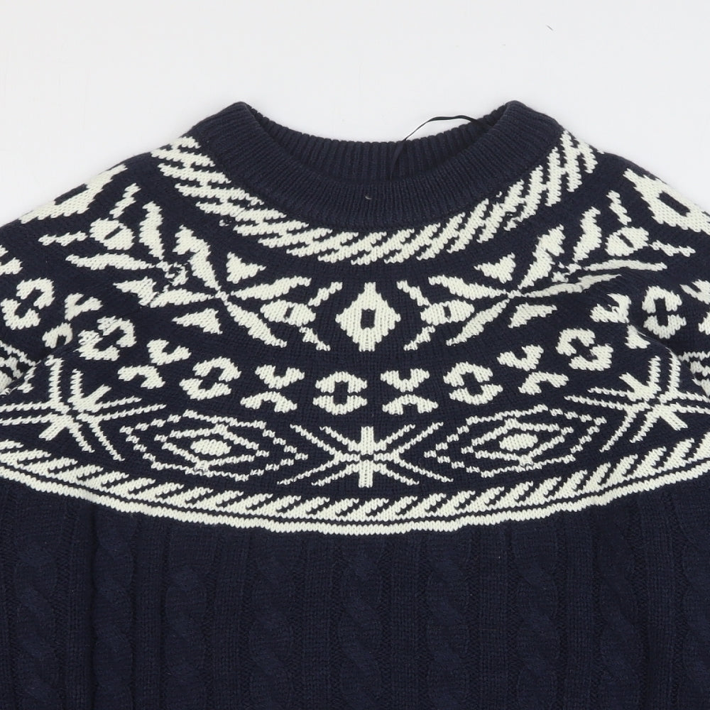 Lindex Mens Blue Mock Neck Geometric Acrylic Pullover Jumper Size M