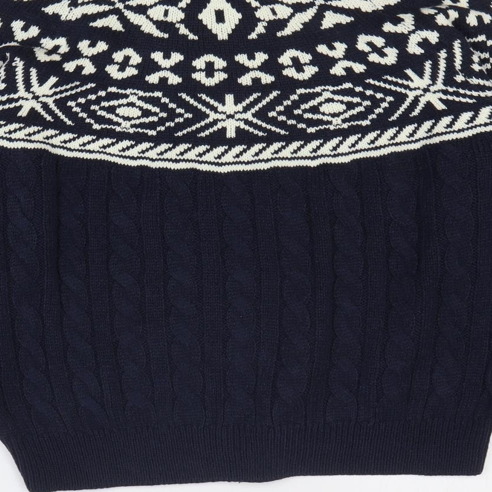 Lindex Mens Blue Mock Neck Geometric Acrylic Pullover Jumper Size M