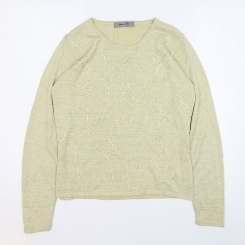 AMARANTO Womens Gold Round Neck Floral Viscose Pullover Jumper Size M