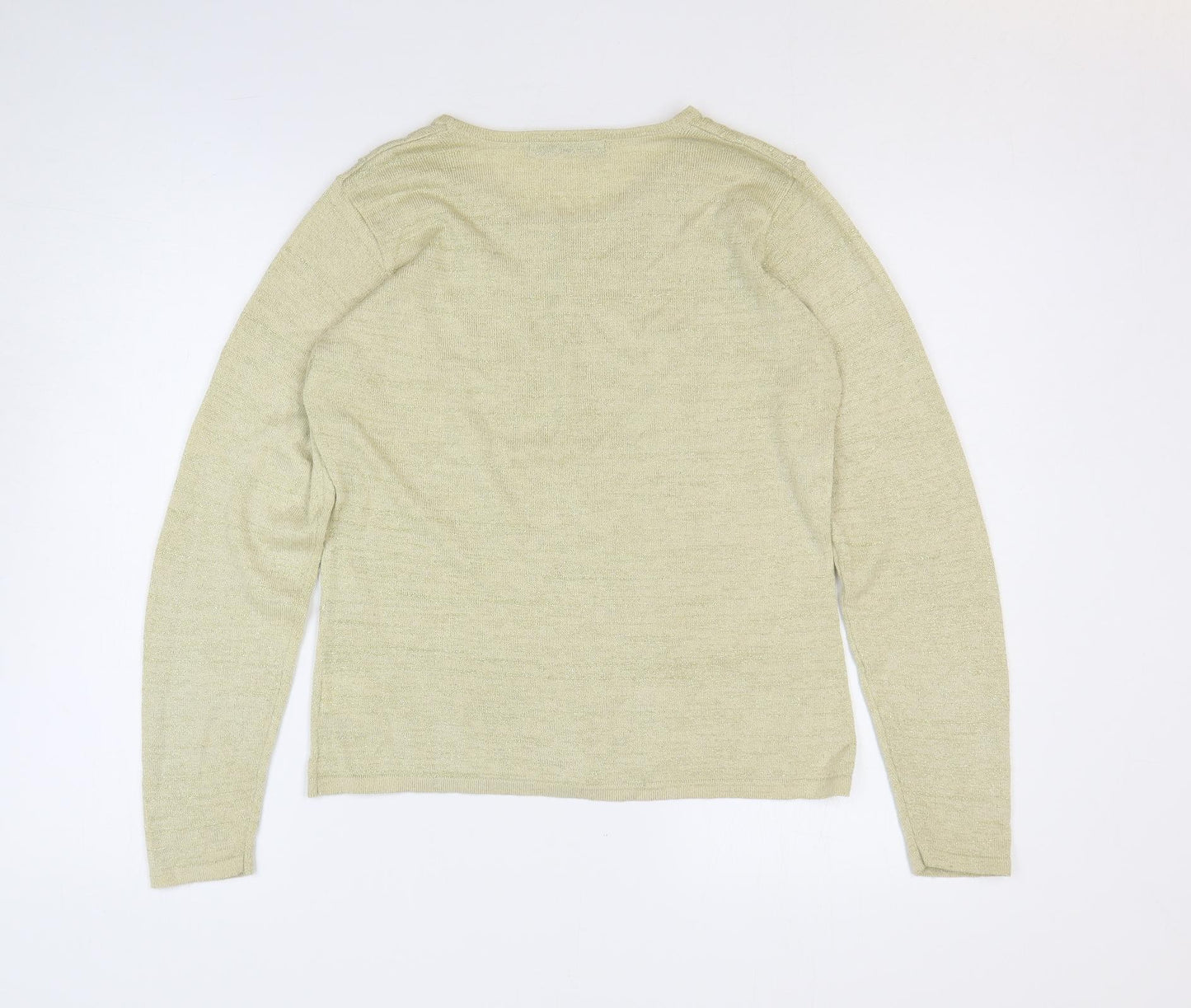 AMARANTO Womens Gold Round Neck Floral Viscose Pullover Jumper Size M