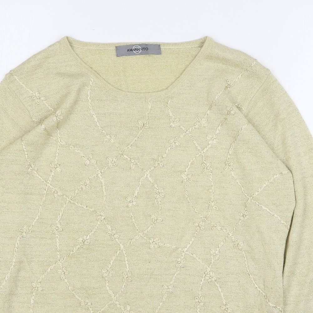 AMARANTO Womens Gold Round Neck Floral Viscose Pullover Jumper Size M