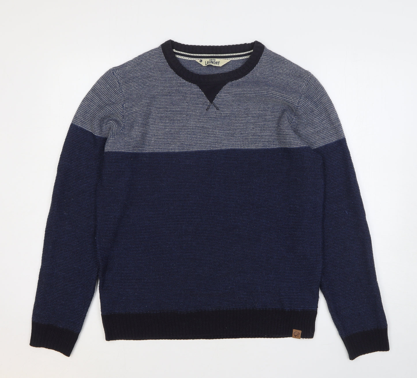 Tokyo Laundry Mens Blue Round Neck Geometric Acrylic Pullover Jumper Size L