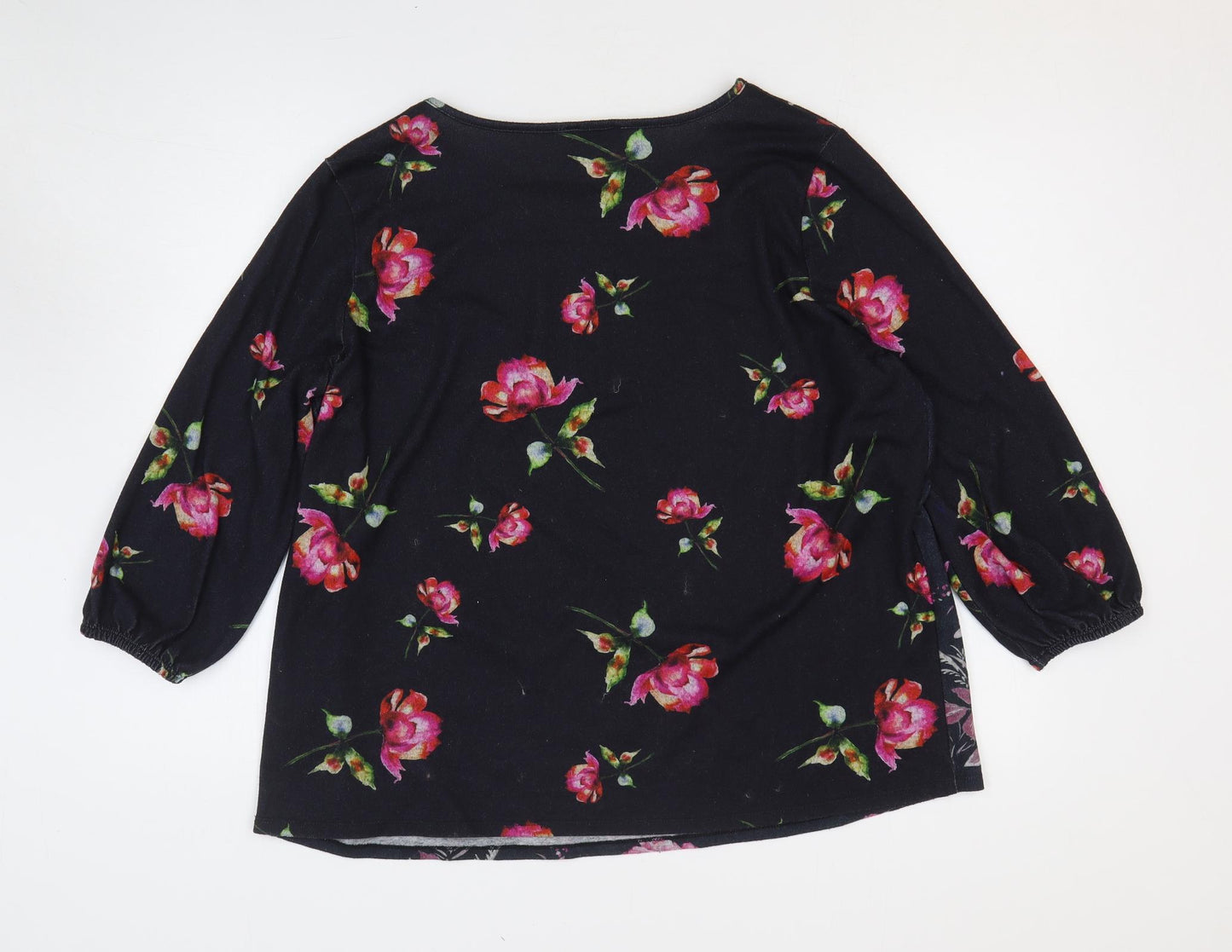 Papaya Womens Black Floral Polyester Basic T-Shirt Size XL Boat Neck