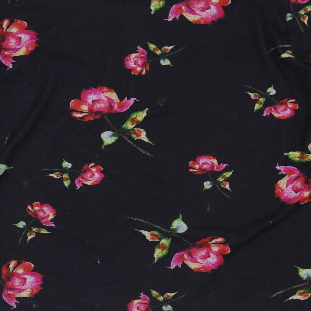 Papaya Womens Black Floral Polyester Basic T-Shirt Size XL Boat Neck