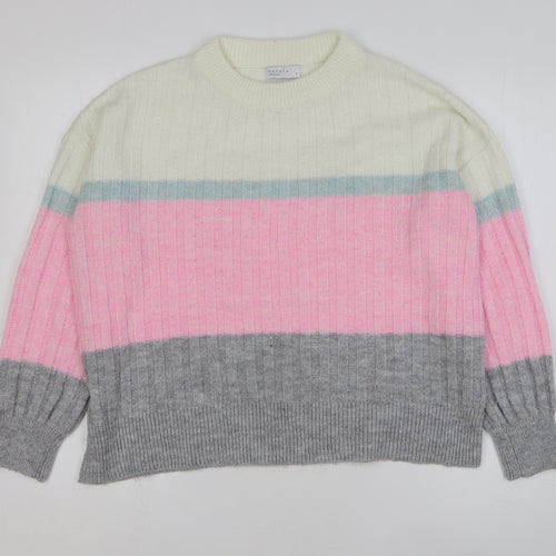 Papaya Womens Multicoloured Round Neck Striped Acrylic Pullover Jumper Size S
