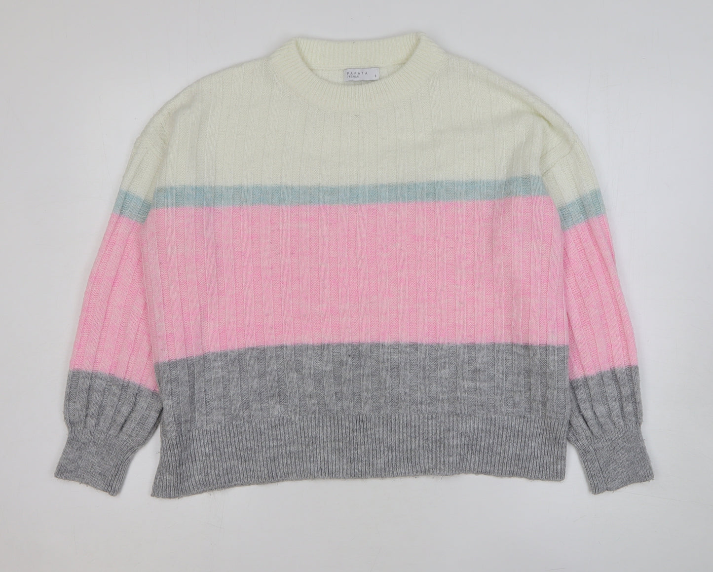 Papaya Womens Multicoloured Round Neck Striped Acrylic Pullover Jumper Size S