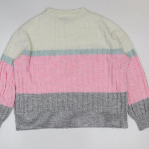 Papaya Womens Multicoloured Round Neck Striped Acrylic Pullover Jumper Size S