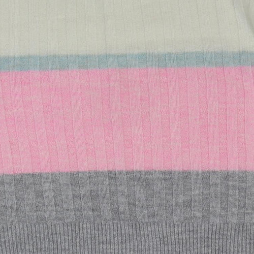 Papaya Womens Multicoloured Round Neck Striped Acrylic Pullover Jumper Size S