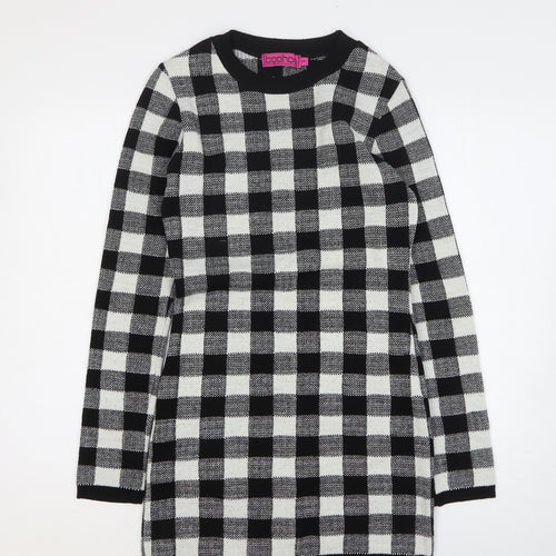 Boohoo Womens Black Check Acrylic Jumper Dress Size S Roll Neck Pullover