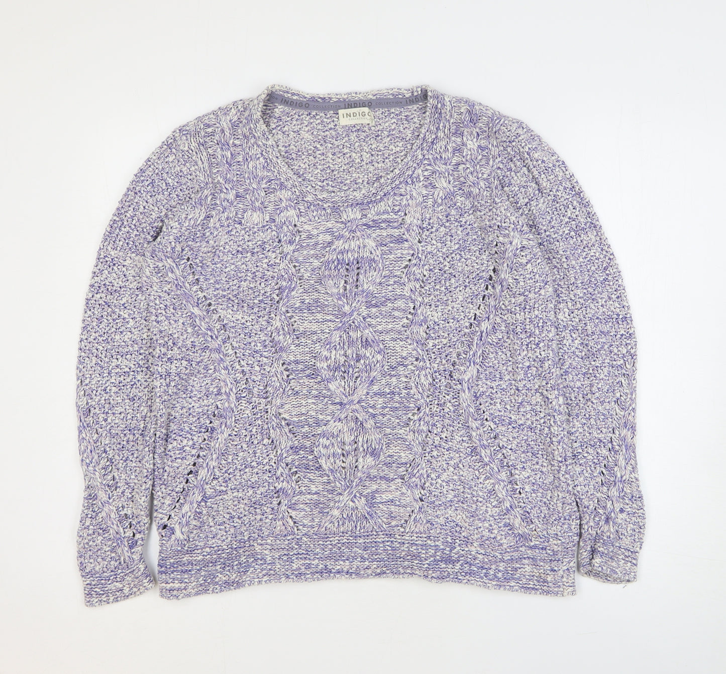 Indigo Womens Blue Round Neck 100% Cotton Pullover Jumper Size 16