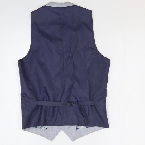 Harry Brown Mens Blue Geometric Polyester Tuxedo Suit Waistcoat Size 36