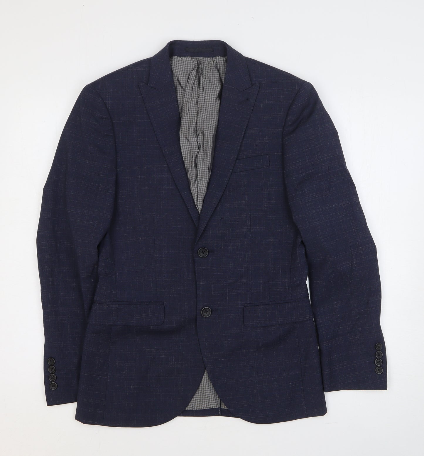 NEXT Mens Blue Geometric Polyester Jacket Suit Jacket Size 34