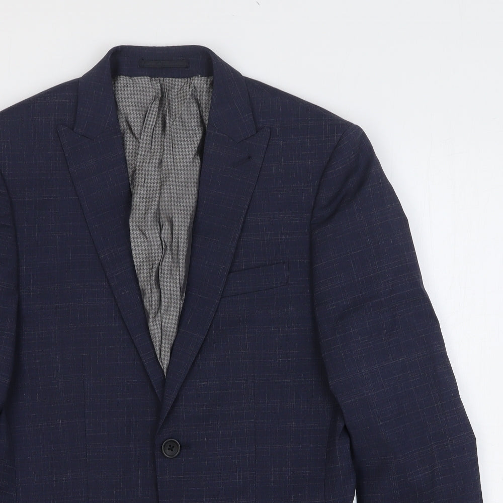 NEXT Mens Blue Geometric Polyester Jacket Suit Jacket Size 34