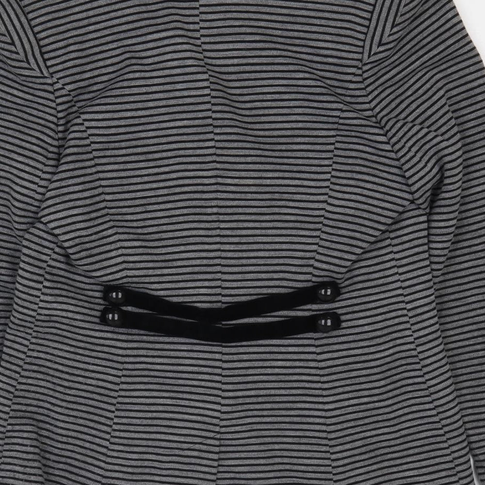 NEXT Womens Grey Striped Jacket Size 14 Button