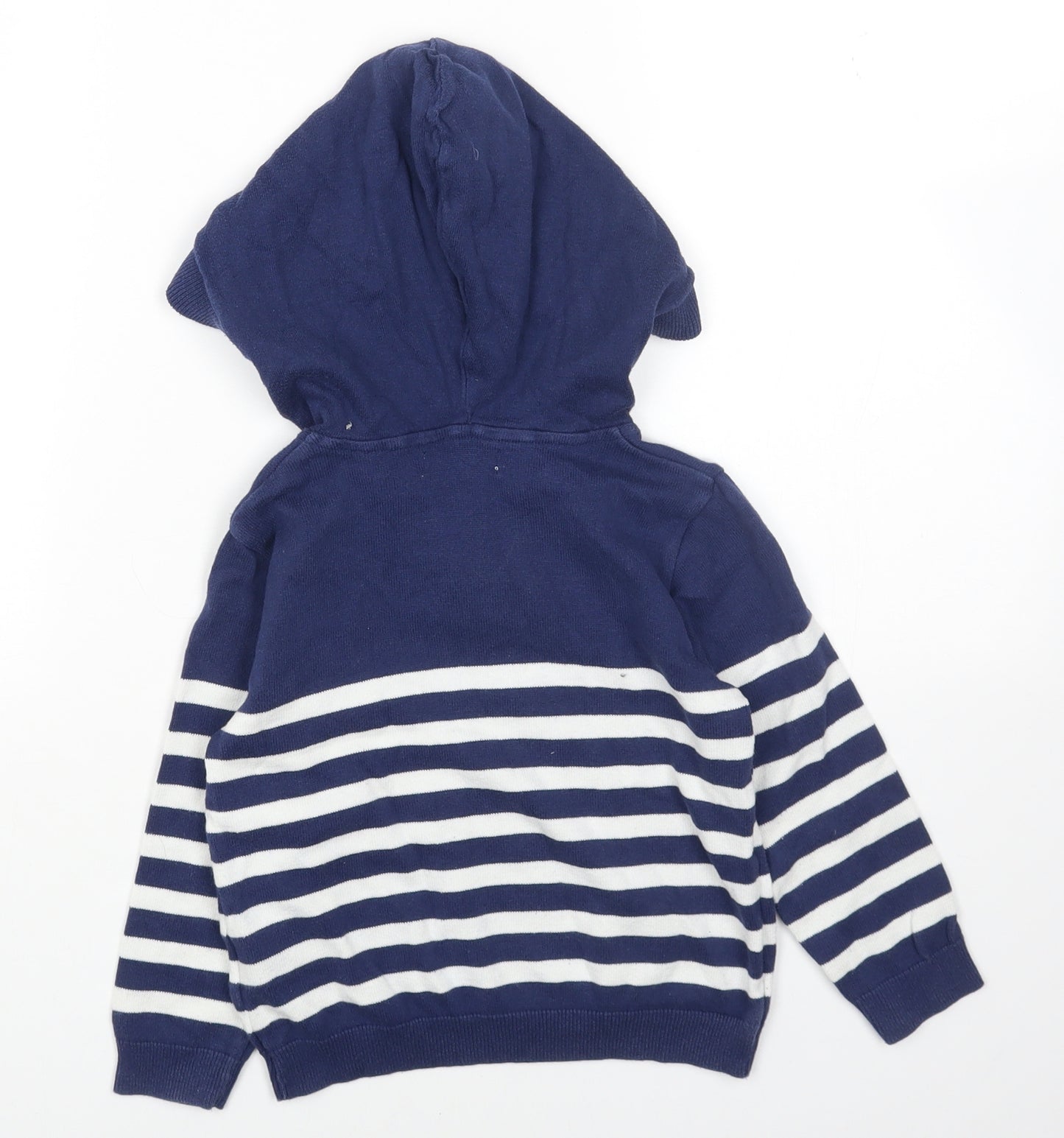 H&M Boys Blue Striped Cotton Pullover Hoodie Size 3-4 Years Button