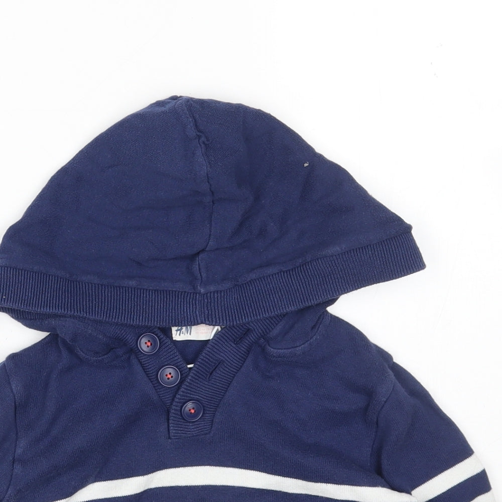 H&M Boys Blue Striped Cotton Pullover Hoodie Size 3-4 Years Button