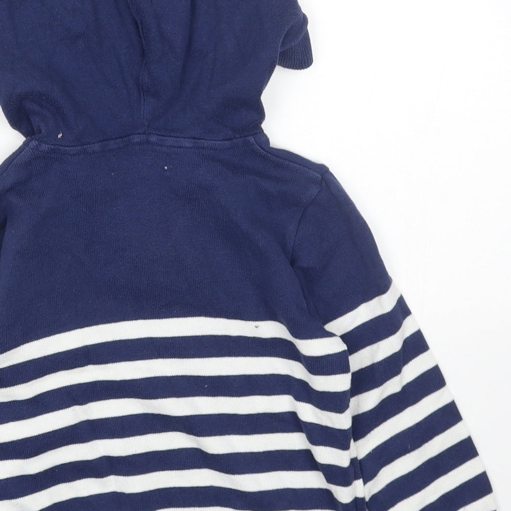 H&M Boys Blue Striped Cotton Pullover Hoodie Size 3-4 Years Button